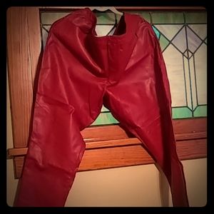 Red faux leather Diane Gilman pants